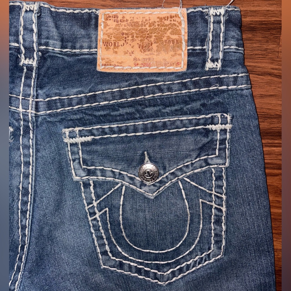 Vintage True Religion Jean Shorts - Blue Denim with Signature Stitching - Picture 5 of 5